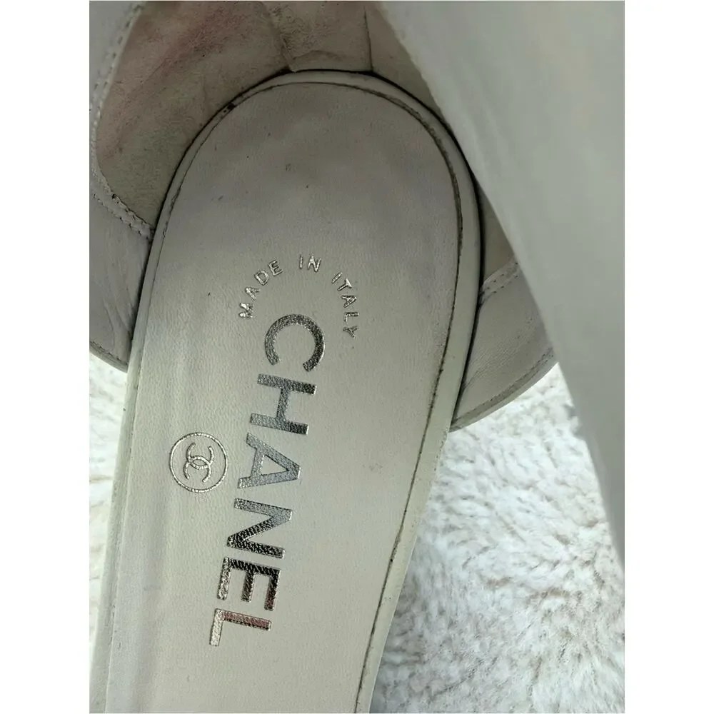 CHANEL white shoes with velvet black bow size 39 EU or 9 US Authentic - Picture 7 of 13